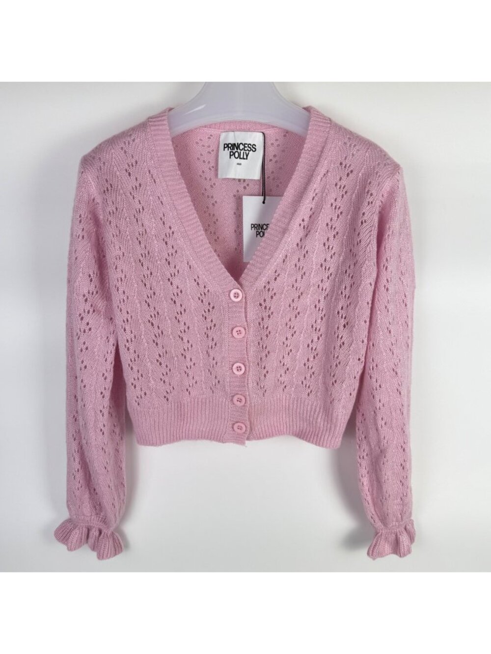 Lyric Princess Polly Cropped Cardigan Pink Size XS/S Ruffled Sleeve V-Neck